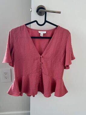 BNWOT Topshop Rose Pink Button-Front Peplum Blouse